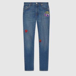 Gucci Denim Skinny Trousers with Patches in Blue Wash Size 29